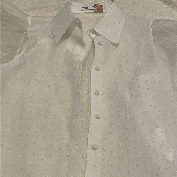 Zara Elegant Sheer White Organza Blouse - Picture 5 of 9